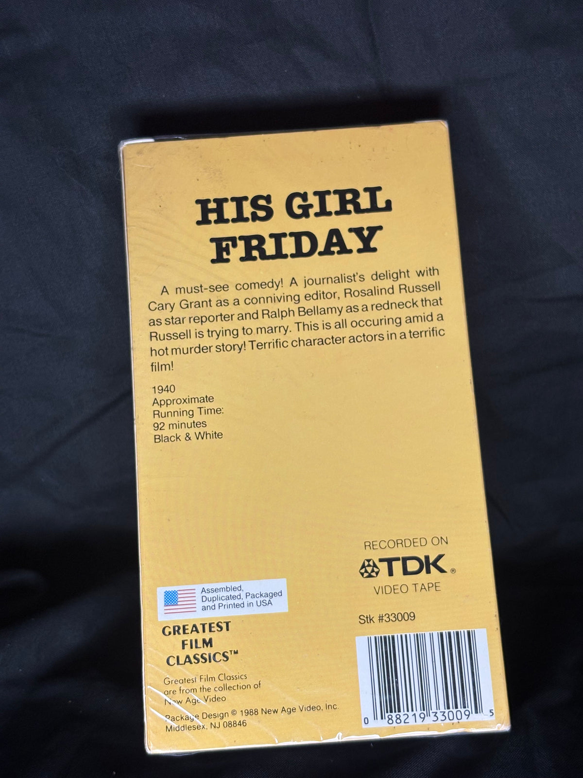 VHS | HIS GIRL FRIDAY SEALED VHS TAPE (1940)
